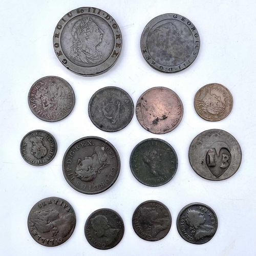 20 - Great Britain Copper Coinage (x14). A mixed lot of 14 coins. Noted a reasonable 1797 2d cartwheel co... 