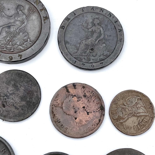 20 - Great Britain Copper Coinage (x14). A mixed lot of 14 coins. Noted a reasonable 1797 2d cartwheel co... 