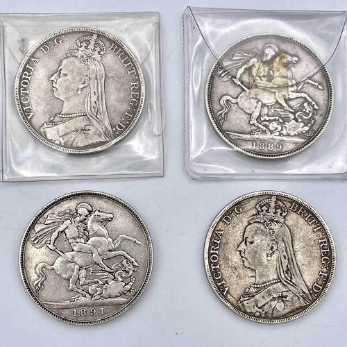 21 - Great Britain Silver Queen Victoria Jubilee Head Crowns (x4). Comprising a run from 1889 to 1892 inc... 