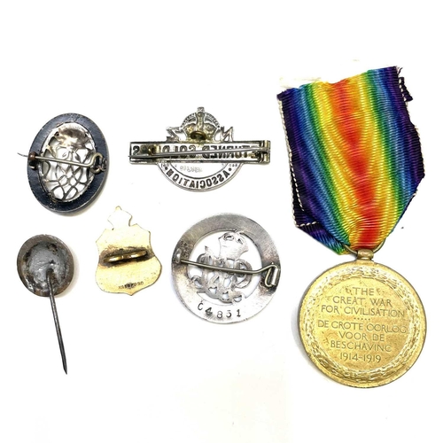 219 - Colonial WWI Medal and Badges. South Africa Inter Allied Victory Medal, Memorable Order of Tin Hats ... 