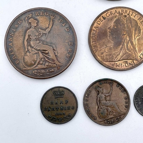 23 - Great Britain, Victorian Copper, etc Coinage (x8). Comprising: 1844, 1855 and 1859 penny coins, 1901... 