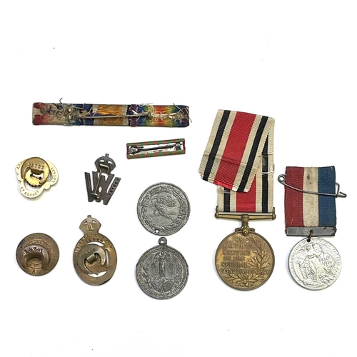 230 - WWI related Badges and Medal. Including on War Service 1914 Badge, On War Service 1915 Munitions Wor... 