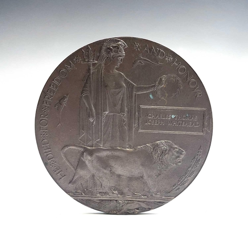 243 - WWI Death Plaque. For Charles Thomas Joseph Whitehead, Royal Field Artillery, Died 4/4/18, with orig... 