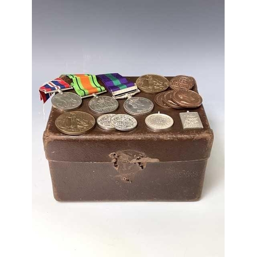 255 - World War Two Trio of Medals and various Horticultural Medallions. Lot comprises a small gas mask? b... 