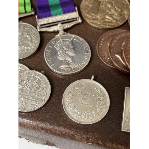 255 - World War Two Trio of Medals and various Horticultural Medallions. Lot comprises a small gas mask? b... 