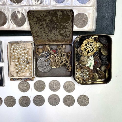 28 - Great Britain pre 1920 Silver Coinage, pre Decimal Coinage and Military Badges and Buttons. Comprisi... 