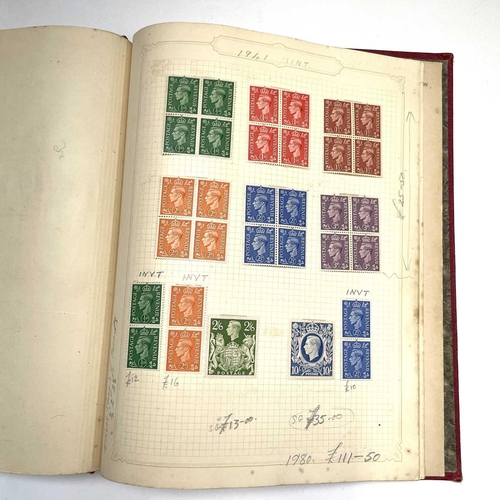 335 - Great Britain. A red Simplex album G.B mint and used stamps from 1841 to 1940's. Noted: 1841 1d red ... 