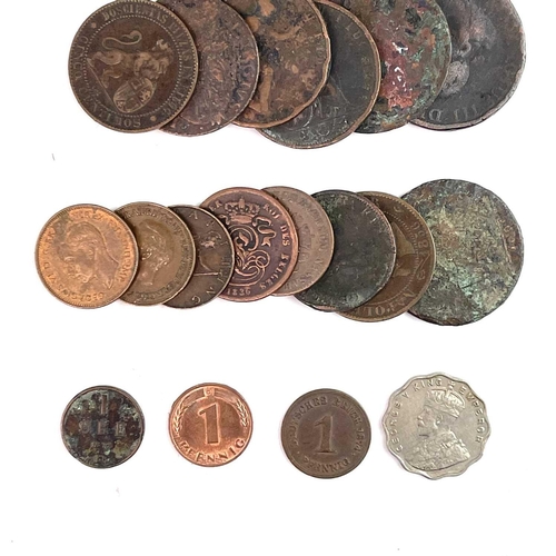 35 - Great Britain and World Copper and Bronze Coinage. Comprises a 1902 1d (A-Unc), 1854 copper 1d, an e... 