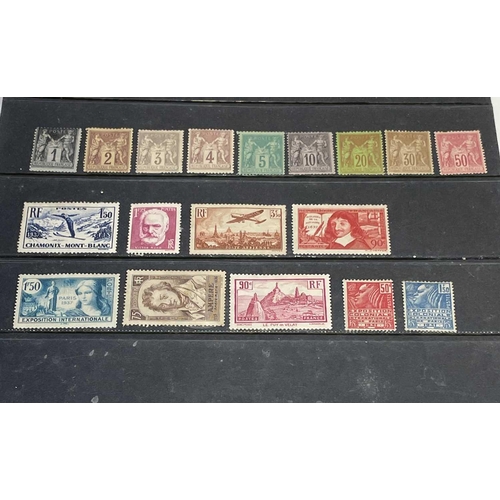 387 - Mint France 1876 to 1930's. Comprising a stockcard of mounted mint definitives and commemoratives fr... 