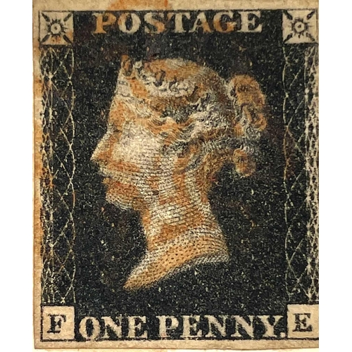 399 - 1840 1d Black. A 4 margin 1d black with an indistinct red Maltese Cross cancellation.