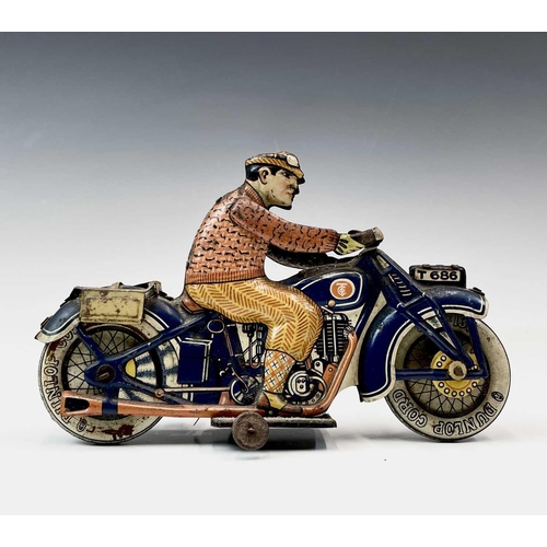 603 - Tipp & Co 1930s Tinplate Clockwork T686 Motorcycle. Some rusting but appears complete - motor requir... 