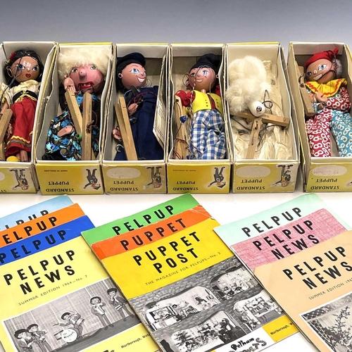 604 - Pelham Puppets, Pelpup News Magazines, etc. Lot comprises seven boxed complete puppets as follows: C... 