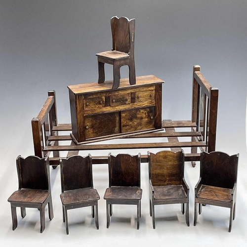 610 - A suite of early 20th century beech doll's furniture comprising a bed, height 33.5cm, width 33.5cm, ... 