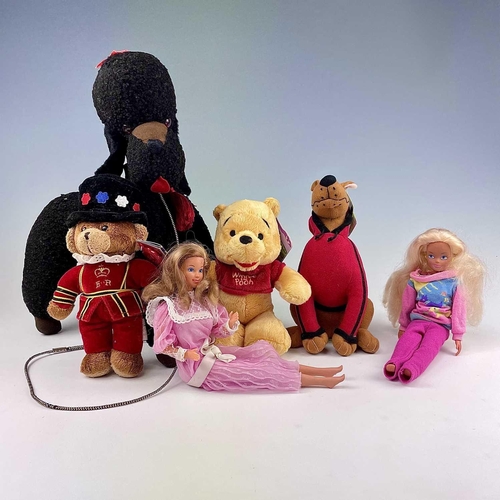 624 - Merrythought Black Poodle and Soft Toys and Dolls. Comprising a black Merrythought 38cm high poodle ... 