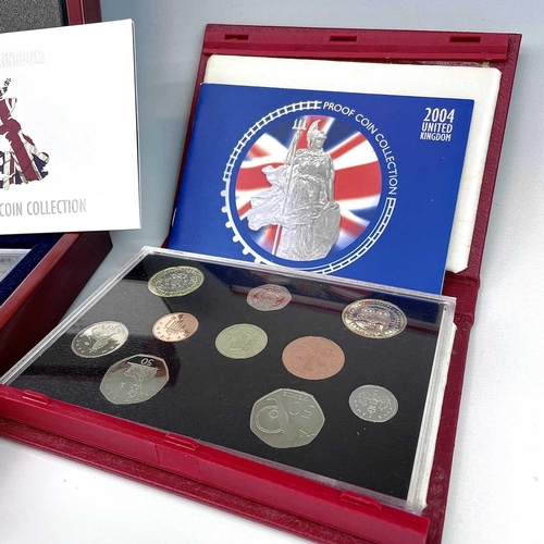 72 - Proof G.B Royal Mint Currency Sets. Comprising 1971 (x2), 2004 in red case of issue, a 2006 in red c... 