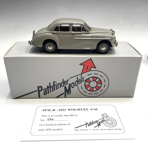 738 - Pathfinder Models. Comprising 1950 AC 2 Litre (ref PFM 36), 1953 Wolseley 4/44 (ref PFM 30), 1956 Si... 