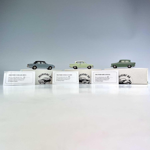 741 - Pathfinders Models - Minicar 43. Comprising 1961 Ford Anglia 105E, 1962 Ford Consul Classic, 1968 Fo... 