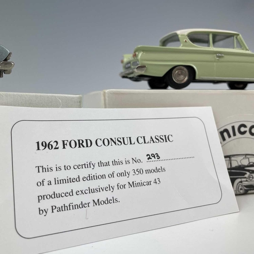 741 - Pathfinders Models - Minicar 43. Comprising 1961 Ford Anglia 105E, 1962 Ford Consul Classic, 1968 Fo... 