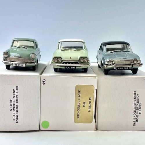 741 - Pathfinders Models - Minicar 43. Comprising 1961 Ford Anglia 105E, 1962 Ford Consul Classic, 1968 Fo... 