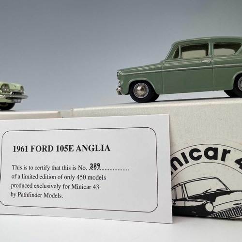 741 - Pathfinders Models - Minicar 43. Comprising 1961 Ford Anglia 105E, 1962 Ford Consul Classic, 1968 Fo... 