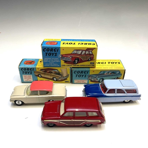 748 - Boxed Corgi Toys (x3). Mint boxed cars as follows: no.234 Ford Consul Classic - has marking 