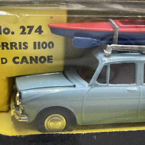 751 - Spot-On Toy. no.274 Morris 1100 with canoe and oar on roofrack, model mint, box has slight marks.