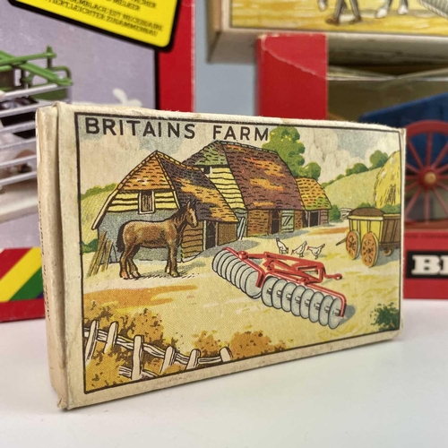 761 - Britains Boxed Farm Equipment (x5). Includes a Massey Ferguson 135 (box a.f); Milking Parlour (ref 4... 