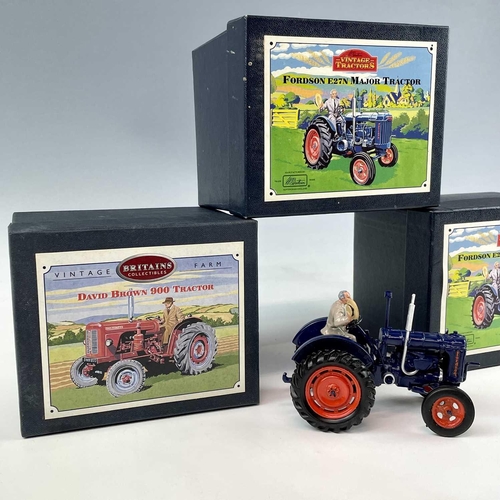 762 - Britains Boxed Tractors (x3). Comprising: 2 x Fordson Major Tractor E27N (ref 8715) (one without woo... 