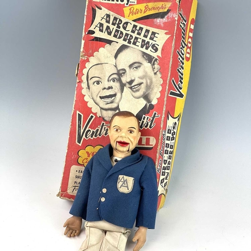 764 - Palitoy Archie Andrews Ventriloquist Doll. Comprising an Archie Andrews doll in reasonable condition... 