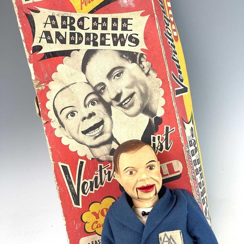 764 - Palitoy Archie Andrews Ventriloquist Doll. Comprising an Archie Andrews doll in reasonable condition... 