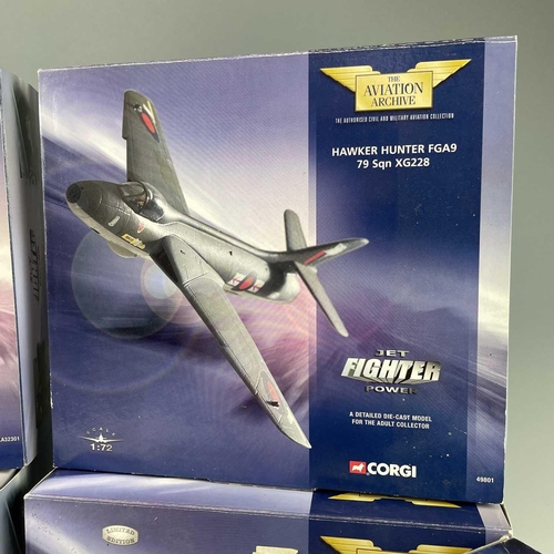 775 - Corgi Aviation Archive Scale 1:72. Comprising 7 boxes: 1: Hawker Hunter FGA9 (ref no. 49801). 2: Haw... 