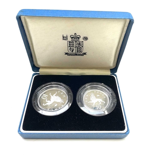 79 - G.B Silver Proof £1 and 10 Pence 2 Coin Sets. Comprising 1987 silver proof £1, 1992 silver proof £1,... 