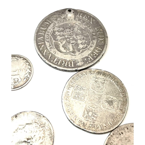 9 - Pre-1920 G.B. Silver Coins. Approximately 90gms of mostly worn or holed early British coins but incl... 