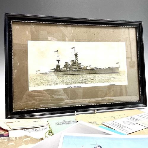 903 - HMS Renown, Naval Photographs, Postcards and other ephemera. Lot comprises a framed and glazed photo... 