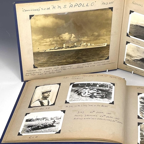 906 - Royal Navy HMS Apollo 1936 to 1938 Cruises Photograph Albums. Contained in two period albums of appr... 