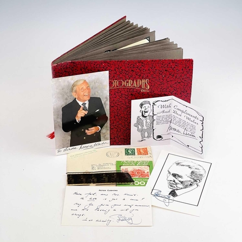 911 - Peter Cushing signed portrait card and notelet, Norman Wisdom signed photograph and album of approxi... 