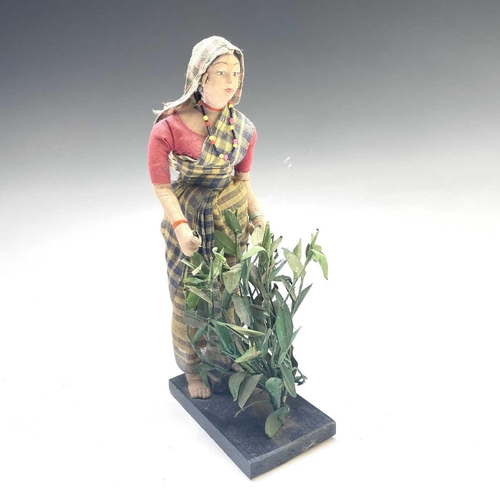 927 - Indian Lady Tea Picker Doll - ? Advertising Interest. A cloth Indian lady tea picker with basket and... 