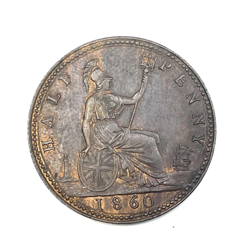 93 - G.B and Ireland Coinage. Comprising 1860 1/2d (EF+), 1860 1d (circa VF), 1797 cartwheel 2d, 1806 1/2... 