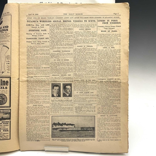 933 - Titanic - Daily Mirror 16/4/1912. Very interesting newspaper giving numerous reports about the Titan... 