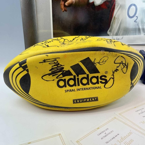 938 - Rugby memorabilia 2002-03 Season. Comprising: 1: A signed Adidas Spiral International Rugby ball sig... 