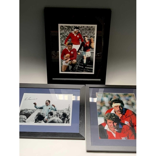 946 - Signed Rugby Photographs - Lot comprises 3 framed and glazed photographs, 22 inches x 18 inches, of ... 