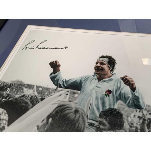 946 - Signed Rugby Photographs - Lot comprises 3 framed and glazed photographs, 22 inches x 18 inches, of ... 