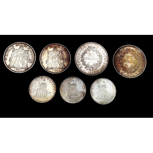 97 - France - Silver 0.900 purity 10 Franc, 20 Franc and 100 Franc Silver Coins. Lot comprises: 10F 1970 ... 