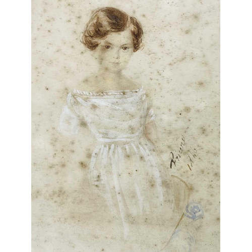 1453 - A 19th century carved wood rustic frame, probably hawthorne, a watercolour of a girl within, signed ... 