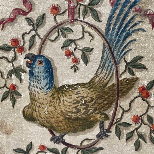 2803 - A Regency silk work oval picture of a shepherdess preparing a wreath, with painted detail, mahogany ... 