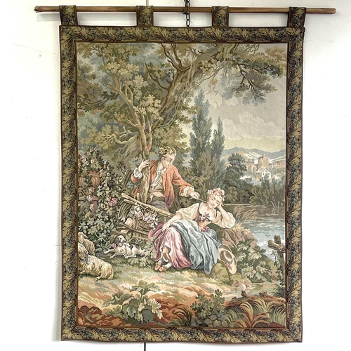 2809 - A modern machine made tapestry of a bucolic scene, 80cm x 113cm together with another textile.