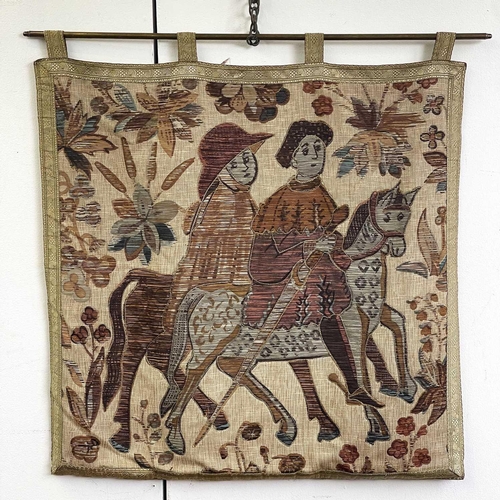 2809 - A modern machine made tapestry of a bucolic scene, 80cm x 113cm together with another textile.
