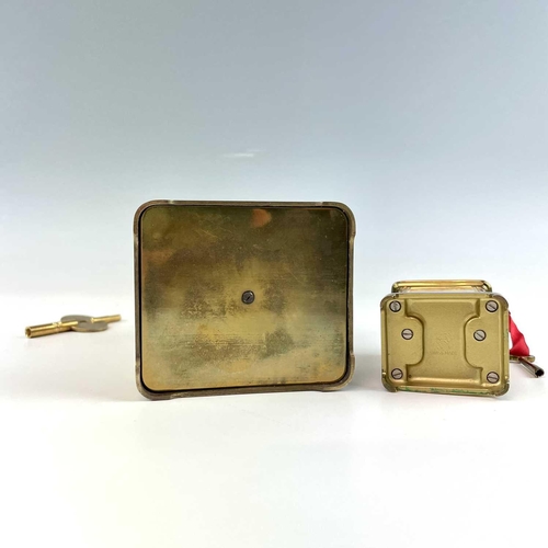 2901 - A miniature Swiss brass carriage timepiece, 20th century, by M Norman, height 6.5cm, together with a... 