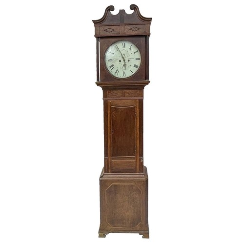 2912 - A 19th century oak eight day longcase, the circular white painted dial signed W underhill, Newport, ... 