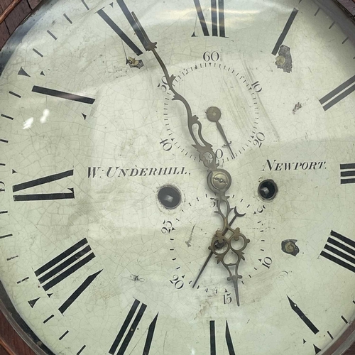 2912 - A 19th century oak eight day longcase, the circular white painted dial signed W underhill, Newport, ... 